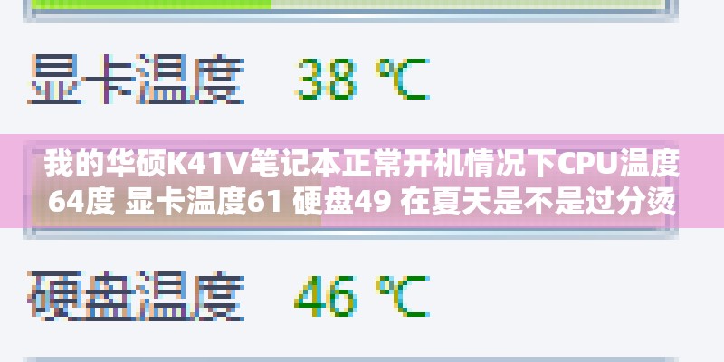 我的华硕K41V笔记本正常开机情况下CPU温度64度 显卡温度61 硬盘49 在夏天是不是过分烫了！记