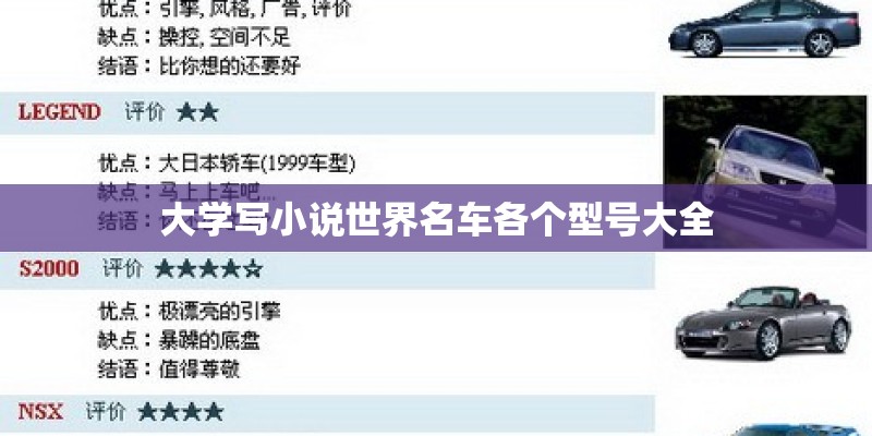 大学写小说世界名车各个型号大全